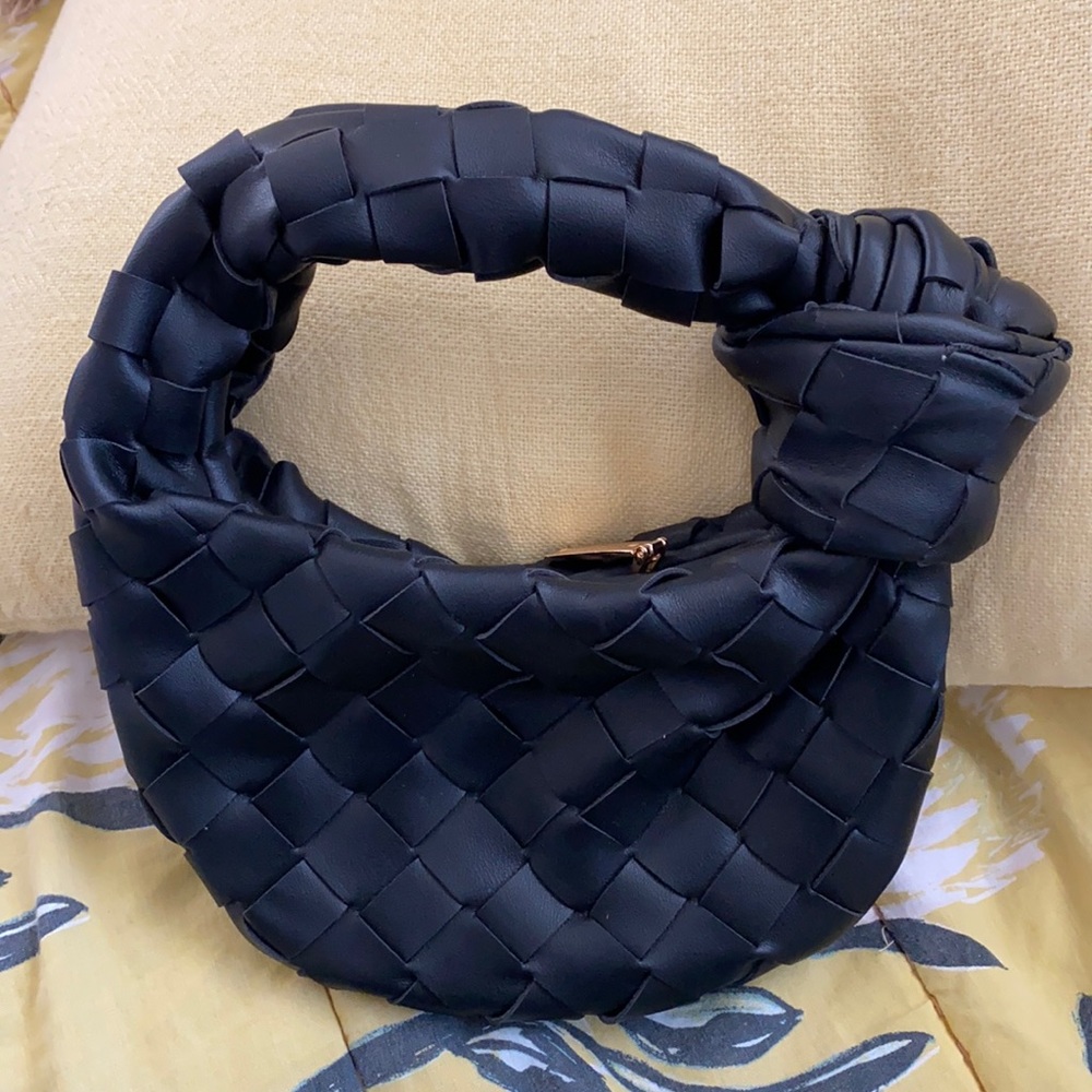 Black woven mini knotted handbag
